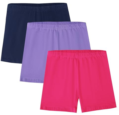 Zzxlw Pantaloni da ciclismo da bambina, in cotone, confezione da 3 pezzi, colore nero, estivi, per la scuola, lo sport, la danza, i pantaloni corti, traspiranti, comodi, per 7-12 anni