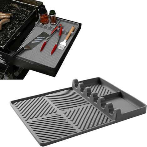 Aoreun BBQ Tappetini per Grill Barbecue e Tavoli a Lato, Tappetino in silicone Griddle per barbecue, Tappetino Barbecue in Silicone per Cucine, Stufa e Griglia a Gas (Grigio)