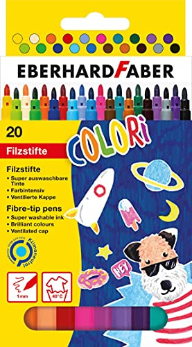 Eberhard Faber 551120 - Colori Filzstifte in 20 intensiven Farben, Minenstärke 1 mm, auswaschbar, im Kartonetui, zum Zeichnen, Malen, Kolorieren, Basteln und Schreiben