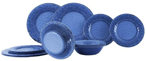 Gimex Ensemble de vaisselle de 12 pièces Stone Line Sand-Azur-Opale Vaisselle de camping en mélamine antidérapante (Azur)
