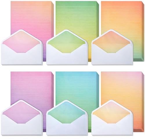 Paper Junkie Letter Writing Stationery Paper & Envelopes Set - 6 Watercolor Gradient Designs, 60 Lined Sheets & 30 Envelopes (10.25 x 7.25 In)