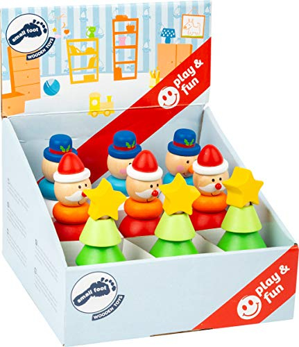 small foot 11466 Display Stapelfiguren Weihnachten aus Holz, Set mit 9 Figuren, Höhe jeweils 12,5cm