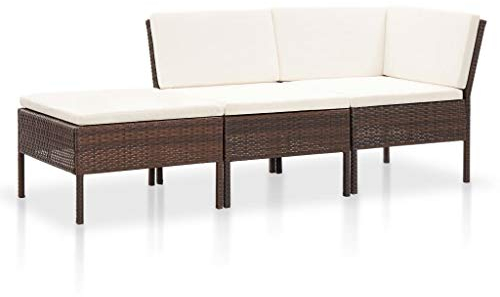 Festnight 3-TLG. Garten-Lounge-Set mit Auflagen Sitzgruppe Garten Garnitur Lounge Sofa Sitzgarnitur Gartenset Gartensofa Ecksofa Mittelsofa Fu?hocker Poly Rattan Braun