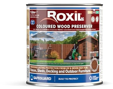 Roxil PC Farbiger Holzschutz (1L) Kastanienbraun - Schnell trocknend – Satin Finish | UV-beständig | Holzbeize für Hart- und Weichholz im Innen- und Außenbereich