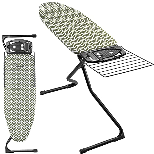 KADAX Bügelbrett mit ausziehbarem Fach, 120x42cm Bügeltisch, Dampfbügeltisch mit regulierbarer höhe, Bügelbrett mit Antirutschfüßen (Grün)