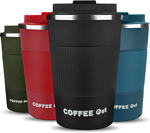 Cala Verde termo cafe - vaso termo cafe para llevar, taza termica 380ml, taza termo, vaso termico, termo para cafe, taza térmica de acero inoxidable, tazas de café reutilizables (Negro)