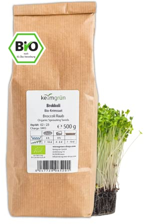 Keimgrün - Bio Brokkoli Sprossen Samen - Hoher Sulforaphangehalt - 500g Brokkoli Saatgut - Regelmäßig überprüfte Keimfähigkeit - Zum ergiebigen Anbau auf Erde oder im Sprossenglas