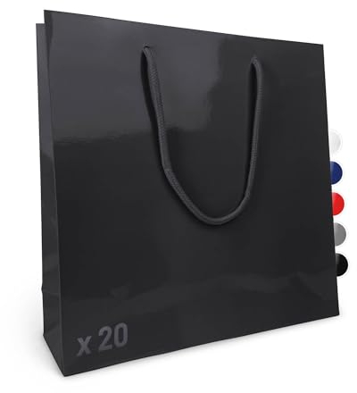 Verpackungswelt Geschenk-Tüten 20 Stück | Glänzende Papier-Tüten mit Henkel | Geschenk-Tüte 30x10x30 cm | Papier-Tüte ideal für Geburtstag, Weihnachten, Einzug & Mitbringsel | Schwarz