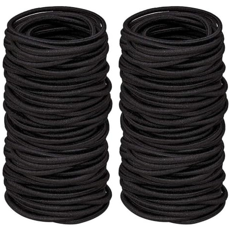 KTHZI 100 PCS 2mm Elastic Hair Bands Bobbles Ties Ponytail Holders without Metal for Women Girls Kids Men,Black