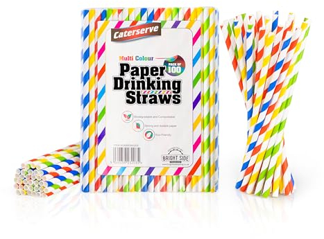 Lot de 100 pailles en papier multicolores – Alternative écologique aux pailles en plastique – Parfaites pour boire, cocktails, thé aux bulles et fêtes