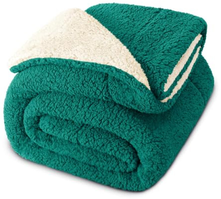 Exclusivo Mezcla King Size vändbar sherpa fleece-filt, tjocka och varma filtar för vintern, mjuk plysch fluffig för säng, 230 x 265 cm, blågrön/elfenben