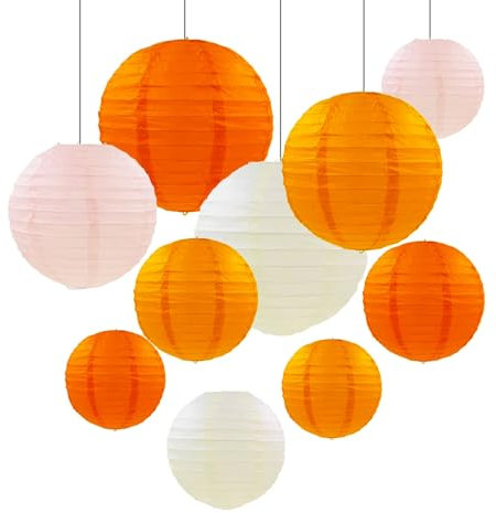 ZYOOO 10pcs Paper Lanterns,10/15/20/25cm Round Hanging Paper Lanterns Decoration for Wedding,Graduation,Anniversary,Birthday Party,Home,Garden Decoration(Orange Set)