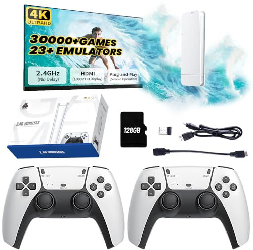 M15 Game Stick, 128G Retro Gaming Stick, 30000+ Classic Games, 4K Retro Games Stick Plug and Play Retro TV Games with 2.4g Dual Wireless Controllers, for Computer TV (128GB)