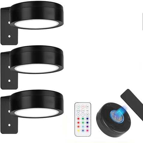 3 PCS Picture Lights for Wall - Remote Control 13 Colors LED Magnetic Wall Lights for Home Bedroom Living Room Photo, Wireless Art Battery Operated Picture Light, Poster Light (Black, Need BATTERY)