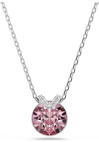 Swarovski Bella V Collana Pendente, Gioiello con Cristalli Rosa, Pietre Preziose a Taglio Round, Chiusura a Moschettone, Placcatura in Tonalità Rodio, 38-43 cm, 1,3 x 1,1 cm