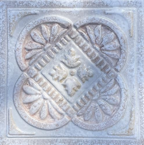 Listello greca su Piastrella Decorativa in Ceramica con Motivo Floreale, 15 x 15 cm, 1 cm di Spessore, Grigio Vintage