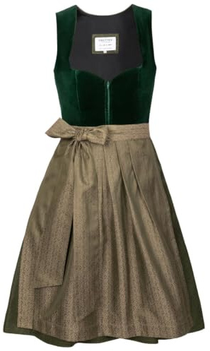 Edelnice Trachtenmode Livia Dirndl Midi en velours vert avec tablier traditionnel Dirndl Taille 32-54, vert, 38