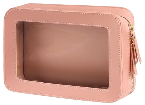 Clear Makeup Bag Travel Toiletry Bag for Women Cosmetic Pouch with Double Zippers Waterproof Make up Bags Pink