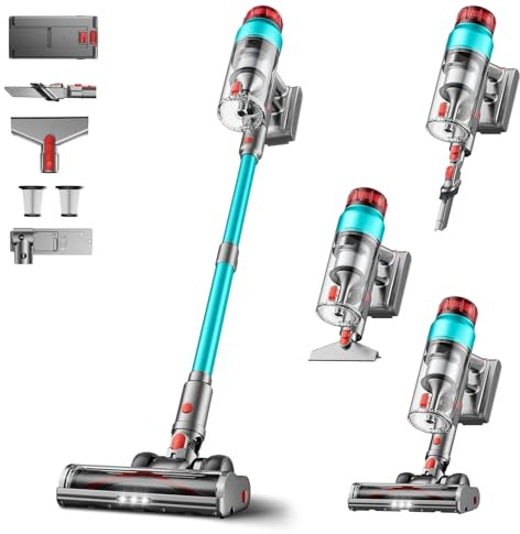 Tdyon 60KPa/600W Aspiradora sin Cable, Aspiradora Fregadora Sin Cable Potente hasta 75Mins, con Carga de Pared Smart Screen, Cepillo Antienredos, Alfombra Pelo Mascota Suelo Sofá