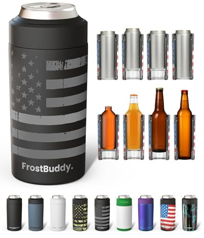 Frost Buddy Universal Can Cooler - Fits All - For Regular 12 & 16 oz or Slim-Size Bottles - Insulated Double-Walled Stainless Steel (Gunmetal Glory)