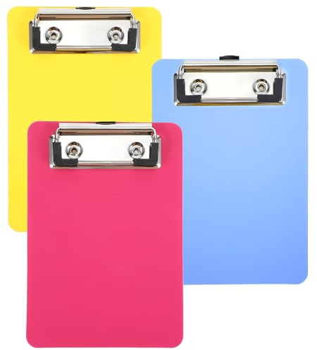 3Pcs Small Clipboards, 5.9 x 3.9 Mini Clipboards in Yellow, Blue, Rose Red, Portable Plastic Clipboard with Pen Holder for Pocket Storage