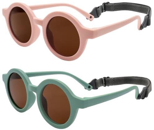 LOJUDI Occhiali da Sole Bambino 0-36 Mesi - Polarizzati con Cinturino Regolabile, Cornice in Silicone Tonda, Protezione UV400, Occhiali da Sole per Bambino 0-3 Anni, Ragazzo e Ragazza, XS