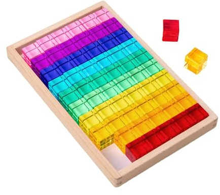 RNXRZANK Educational Set Rainbow with Stackable Transparent Acrylic Cubes. Develops Coordination And Fine Motor Skills, 60pc