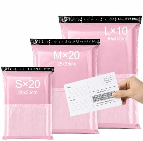 Brysalis 50 Piezas Bolsas para Envíos Autoadhesivo, Opacas Sobres para Envio de Ropa, Sobres Embalaje Libros Impermeables, Bolsas Sobre Correo Plástico para Regalos, Embalar(Rosa, S-20, M-20, L-10)