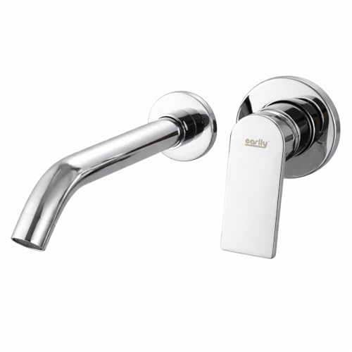 Topolenashop Rubinetto Lavabo Incasso a Parete Cromato – Miscelatore Monocomando per Lavandino Bagno con Bocca a Muro, Cartuccia Ceramica 35 mm, Design Moderno 2 Fori | 94006