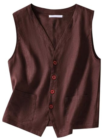 Generisk njurrem dam värmande knäppning ärmlös linne topp lätt business jacka waistcoat väst tröja glitter damer, kaffe, XL