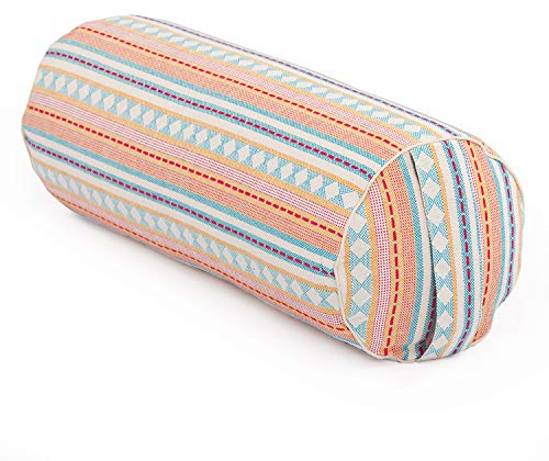 Bodhi Yoga Bolster Ø 23 cm | Ethno Collection | Runde Yogarolle aus 100% Baumwolle | Dinkelfüllung aus Bio-Dinkelspelzen | Yogakissen für Pilates & Yin Yoga | Yogabolster aus Jacquard-Webstoff