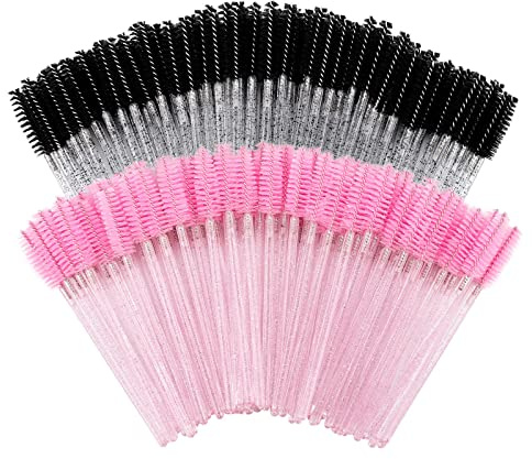 Tbestmax 200 Disposable Mascara Wands Spoolies Eyelash Brush，Eye Lash Eyebrow Extension Applicator Pink Black