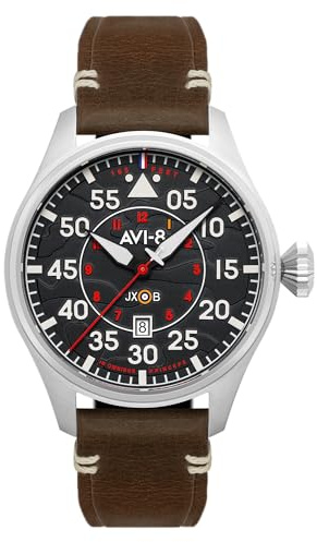 AVI-8 Mens 46mm Hawker Hurricane Clowes Automatic Wittering Pilot Watch with Genuine Leather Strap AV-4097-01