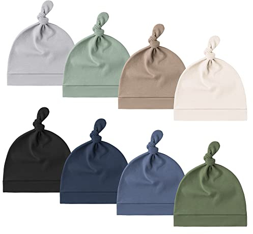 Konssy 8 Pack Baby Newborn Hats Set Knot Beanie Hats Soft for Infant Baby Girls Boys Caps 0-6 Months