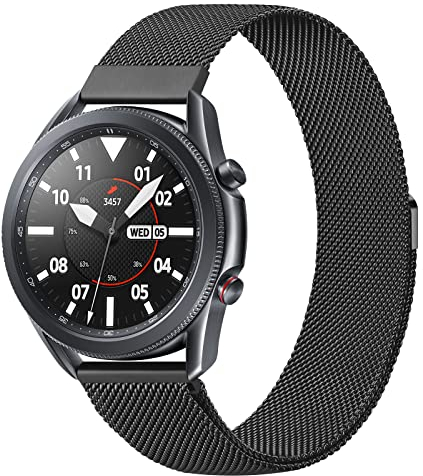 Amzpas 22mm Uhrenarmband Metall Ersatz Armband für Herren Damen, 22mm Universal Smartwatch Ersatzarmband, Mesh Edelstahl Metall Magnet Armbänder, Schwarz