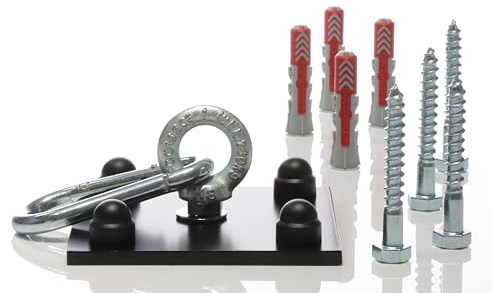Yourkon | Boxsack & Deckenhalterung | 5mm starker Stahl | Schwarz gepulvert | inkl. Zubehör | 140kg | Deckenhalterung für Hängesessel, Yogatuch, Sonnensegel Befestigung
