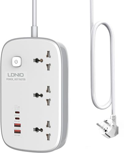 Yangers Ciabatta Multipresa 2 metri con 4 USB, 3250W Presa Multipla 3 Prese Universali, Spine Elettriche Caricatore Veloce USB C 65W GaN, Adattatore per spina Con 2 Tipo C e USB A aper Home Ufficio
