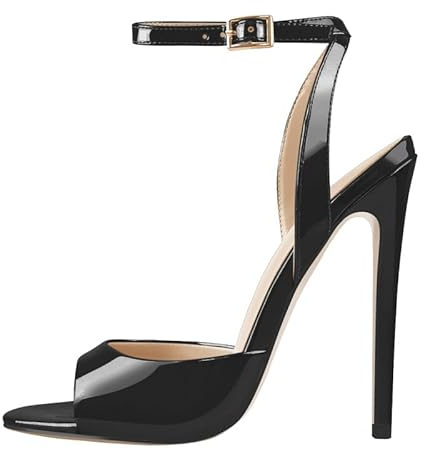 blingqueen Sandales Peeptoe vernies à talons hauts pour femme, Vernis noir., 40 EU