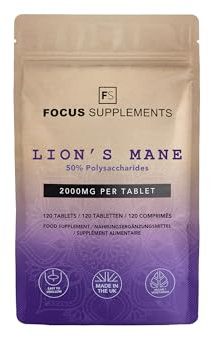 FS Lions Mane | 120 Lion's Mane Tablets - 2000mg Lionsmane per Serving | High Strength Lionsmane Mushroom Supplement | Non-GMO, Gluten & Allergen Free | Made in The UK