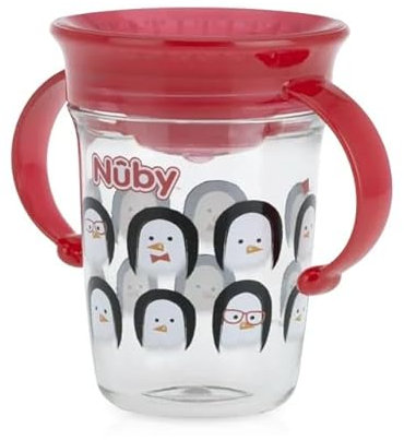 Nuby Tasse 360 Tritan | Einfacher Griff | Entworfen für Trinken in allen Positionen | Pinguin-Motive | 6+ Monate