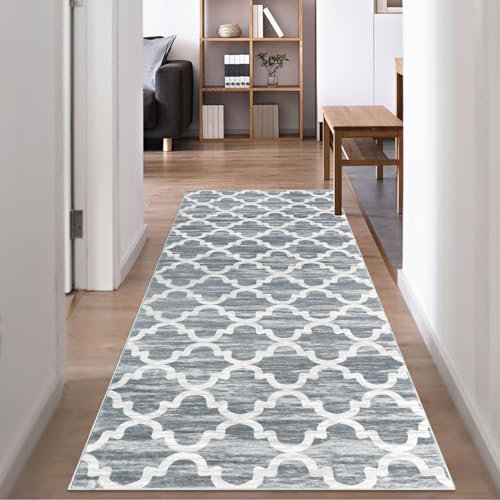 Famibay Teppichläufer Flur rutschfest Küchenteppich Waschbar 80x200cm Teppich Läufer Modern Weich Küchenläufer Grau Runner Teppich für Flur Küche Waschküche