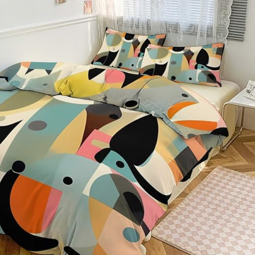 TKJMCSW Mid Century Modern Art Cat Comforter Set Duvet Cover Bedding Comforter Sets Queen Comforter Set Bedding Set Comforter Cover, 1 Reversible Comforter and 2 Pillow Shams 102x90