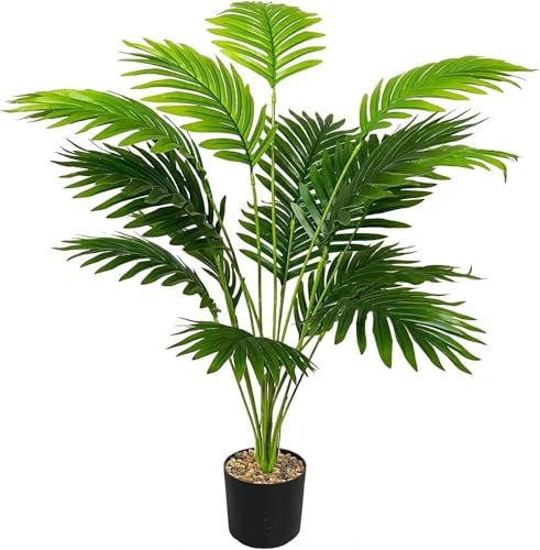 Vmhkjo Kunstpflanzen Groß 82 cm Hoch18 Zweige Grünpflanzen im Topf Künstlicher Palme Pflanze Wie Echt Outdoor Tropical Hawaii Grün Fake Plant für Schlafzimmer Büro Garten Hochzeit Party Deco