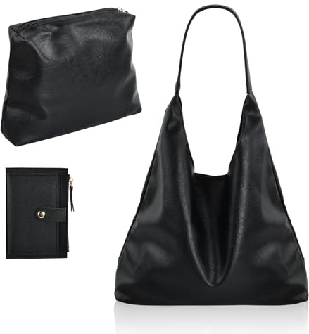 Dokeno Groß Handtasche für Damen Weiche Leder Tote Bag Shopper Tasche Damen Schultertasche Hobo Bag Shoulder Bag Uni Tasche Beuteltasche Tragetasche Umhängetasche mit klein Geldbörse für Tägliches