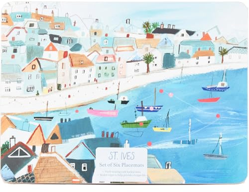 DEENZ St Ives Set of Cork-Backed Coasters & Placemats with Sealed Edges Stylish, Trendy Design for Everyday Use Beautifully Printed for a Modern Touch (6x Placemats)