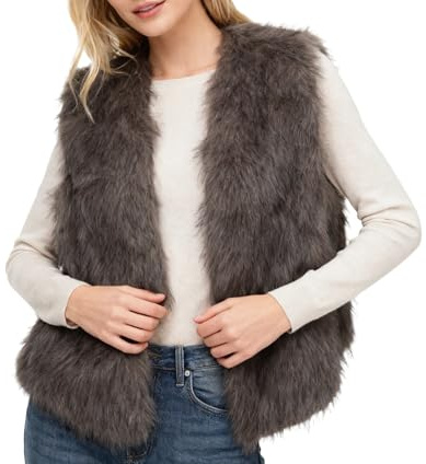 Amazhiyu Gilet en fourrure synthétique pour femme - Gilet court en peluche - Automne et hiver - Sans manches - En fausse fourrure - Gilet d'hiver chaud en polaire