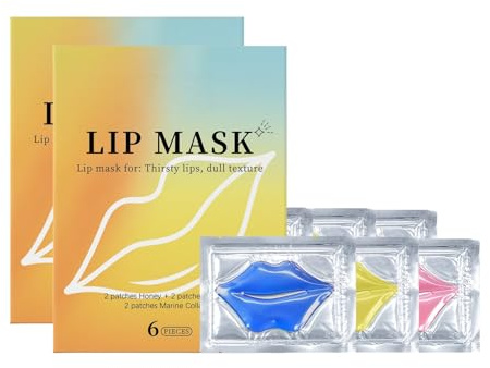 Lippenmaske Pads 2 Boxen (je 6 Stück) – Mit Meereskollagen, Kirsche & Honig – Feuchtigkeitsspendende Lip Mask gegen trockene Lippen – Anti-Aging & Anti-Falten Pflege für Frauen