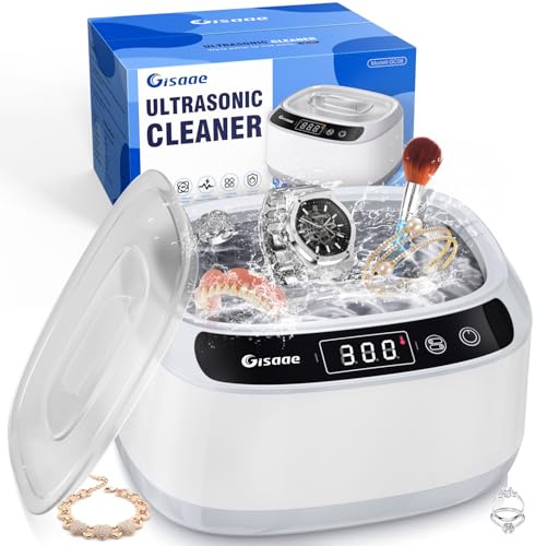 Gisaae 680ML Limpiador Ultrasónico y Limpiador de Gafas 45000Hz, Máquina de Ultrasonidos con Temporizador Digital para Joyas, Dentaduras Postizas, Férulas Dentales, Relojes y Accesorios