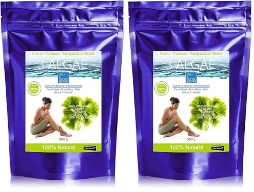 Bleu & Marine Bretania 3 Algas Marinas Polvo de Algas para Faciales, Envolturas Corporales y Baño - 500 g (Paquete de 2)