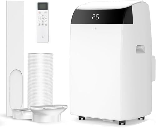 12000BTU Air Conditioning Unit, 4-in-1 Portable Air Conditioner, Cooling&Heating&Dehumidifier 45L/Day&Fan with 3 Speeds, 24 Hour Timer&Window Venting Kit. Digital Display, Remote Control